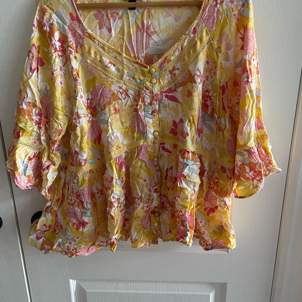 Torrid Floral Yellow and Pink Women's Top